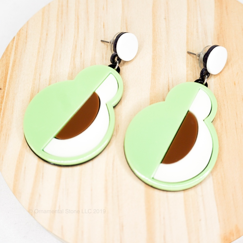 Avocado Pop Art Acrylic Retro Style Earrings #52 - Picture 1 of 5